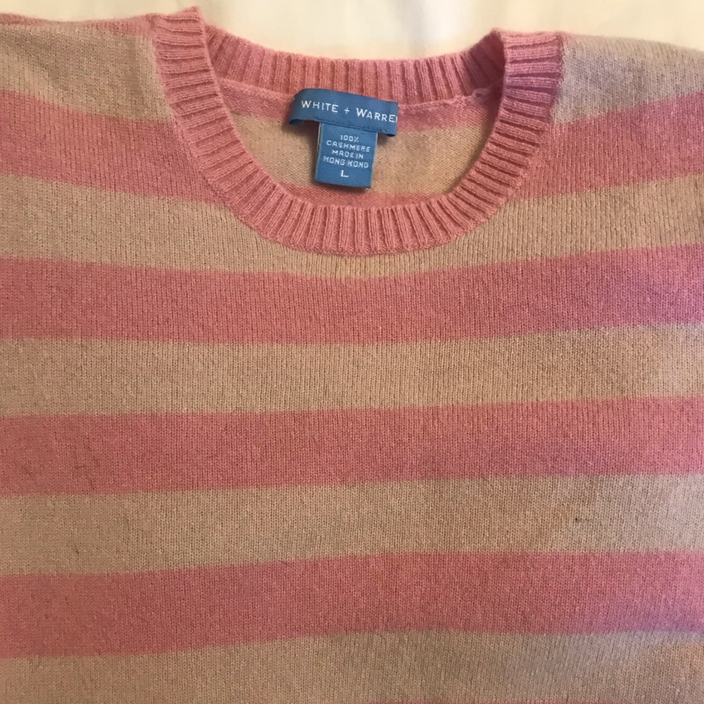 L White + Warren Pink Striped Cashmere Sweater
